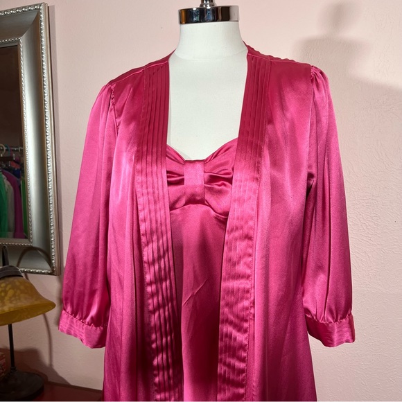 Vintage 1980’s Retro Victoria's Secret Pink Satin Slip dress Robe Peignoir set - Picture 8 of 17